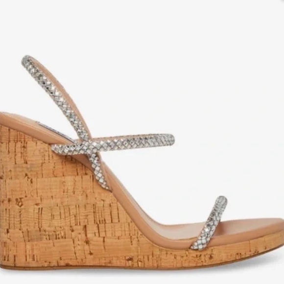 Steve Madden Shoes - STEVE MADDEN Morgan Rhinestone Cork Wedge Heels Sandals